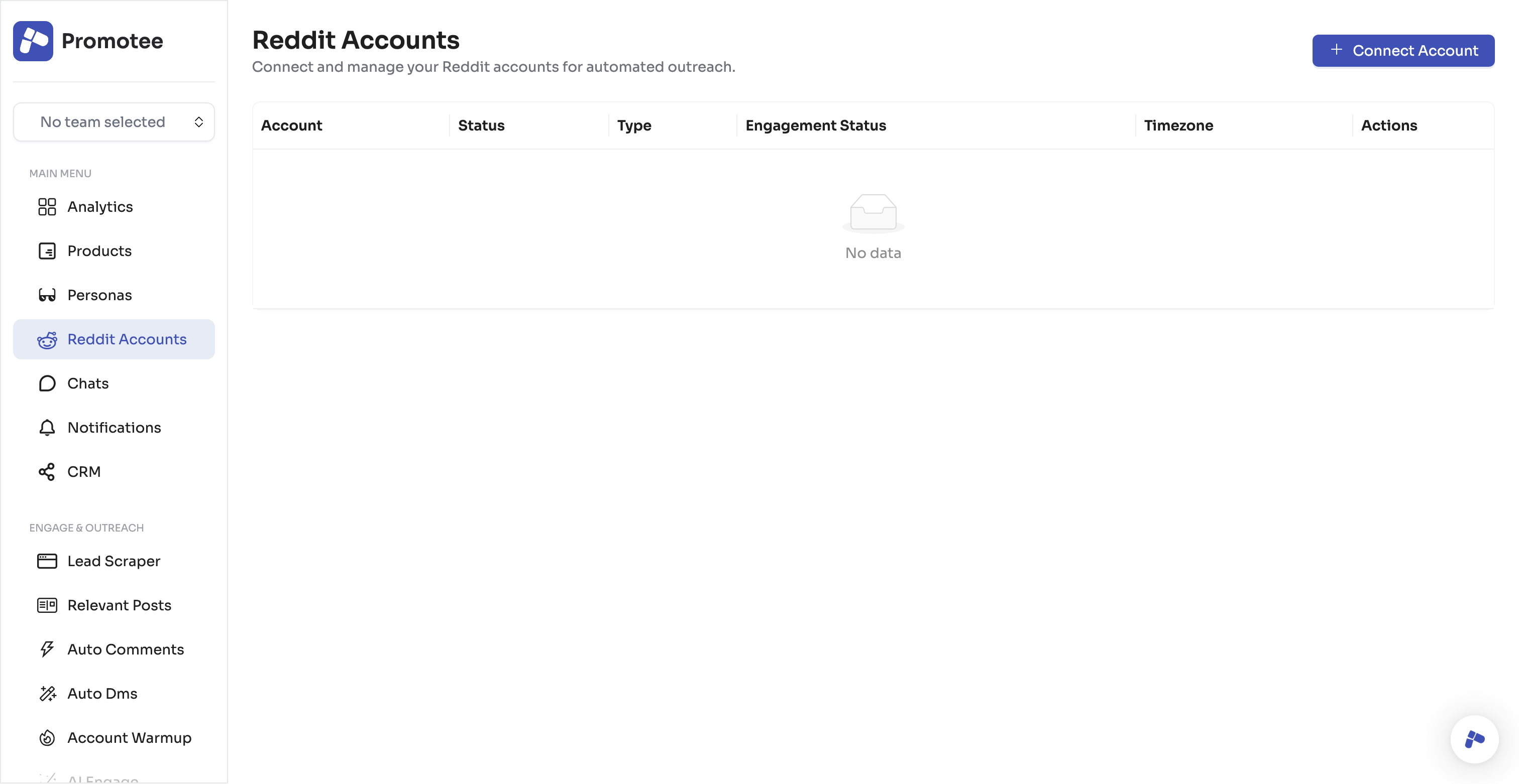 Multi-Reddit Account Connect Dashboard Screenshot